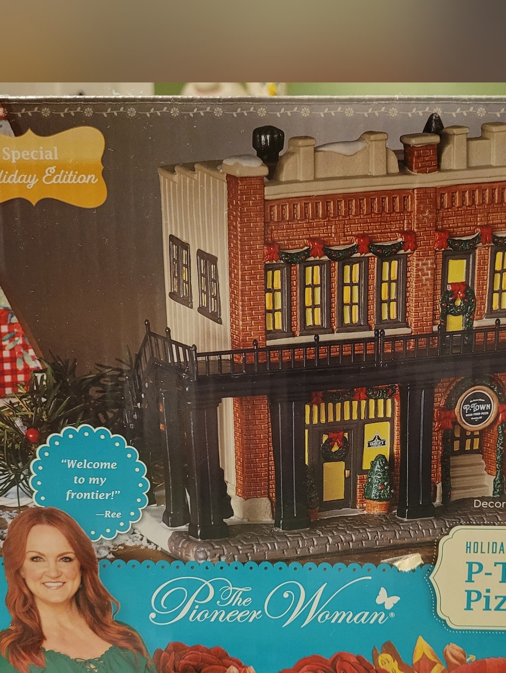 Pioneer Woman Red Brick Holiday P-Town Pizza Parlor Decorative Building